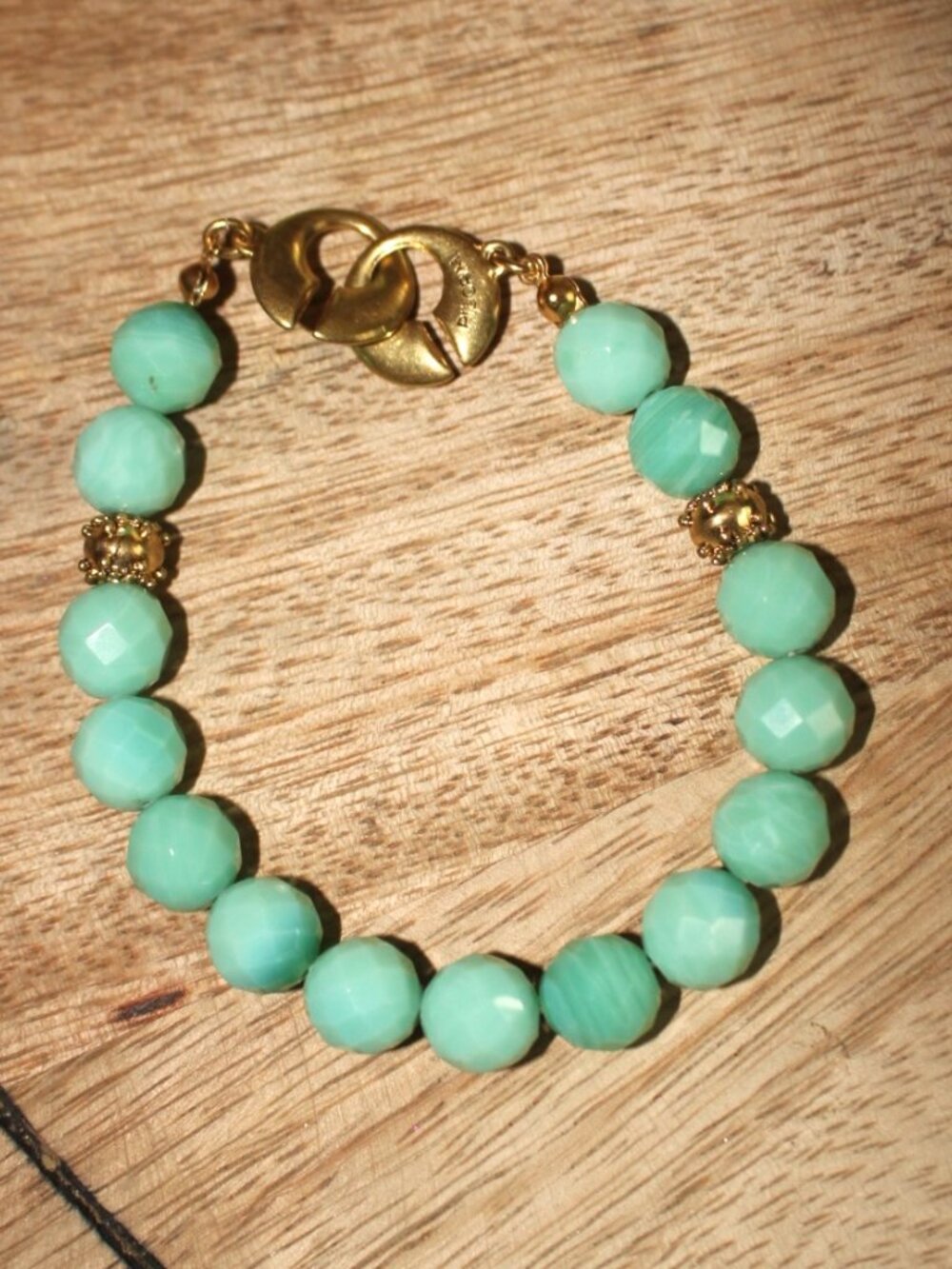 PILGRIM Danish Design Bracelet Green Stone Light Jade Stamped Handmade